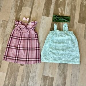 H&M Baby Girl Dresses Plaid and Mint Textured Dress Set 9M EB